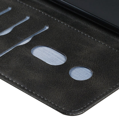 Black PU leather wallet case with embossed card-slot pocket close-up