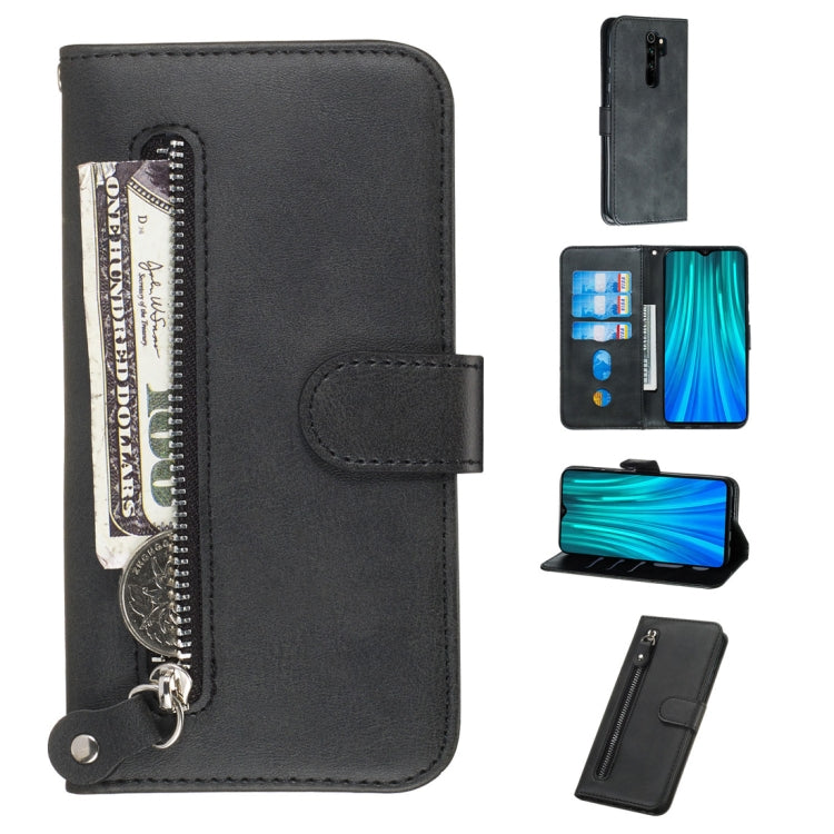 Black PU leather flip phone case with zipper and card holder