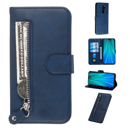 Blue PU leather flip phone case with zipper and card holder