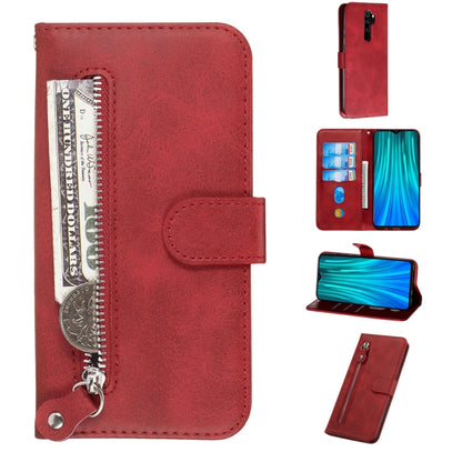 Red PU leather flip phone case with zipper and card holder