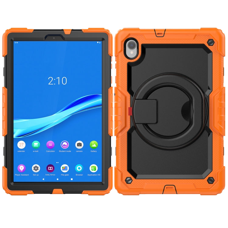 Rugged tablet case with 360 ring grip, orange and black, for Lenovo M10 Plus X606F