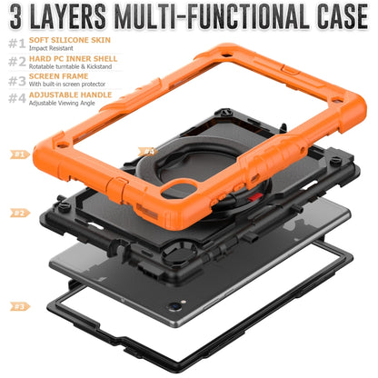 Rugged multi-layer tablet case in orange and black with foldable viewing stand