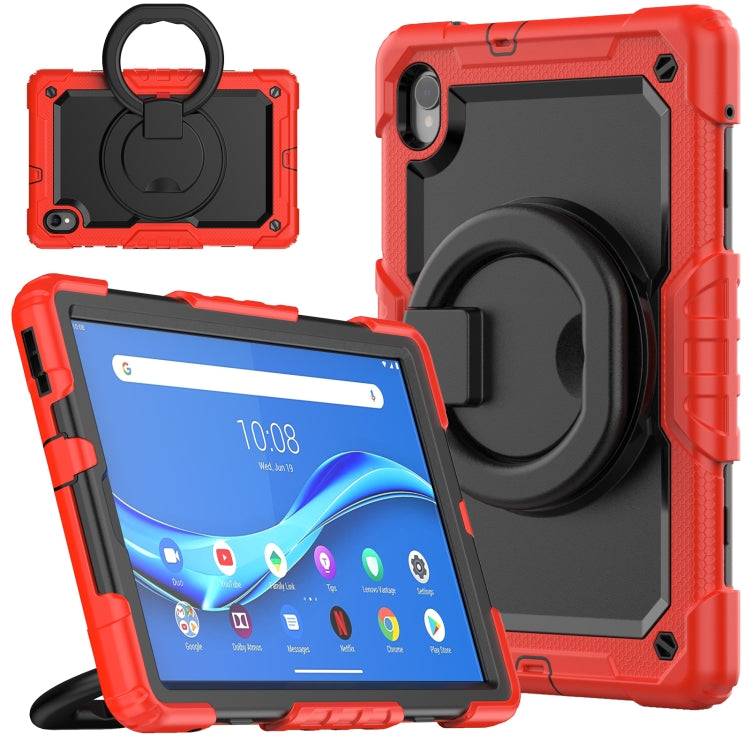 Rugged tablet case with ring handle, red and black, for Lenovo M10 Plus X606F
