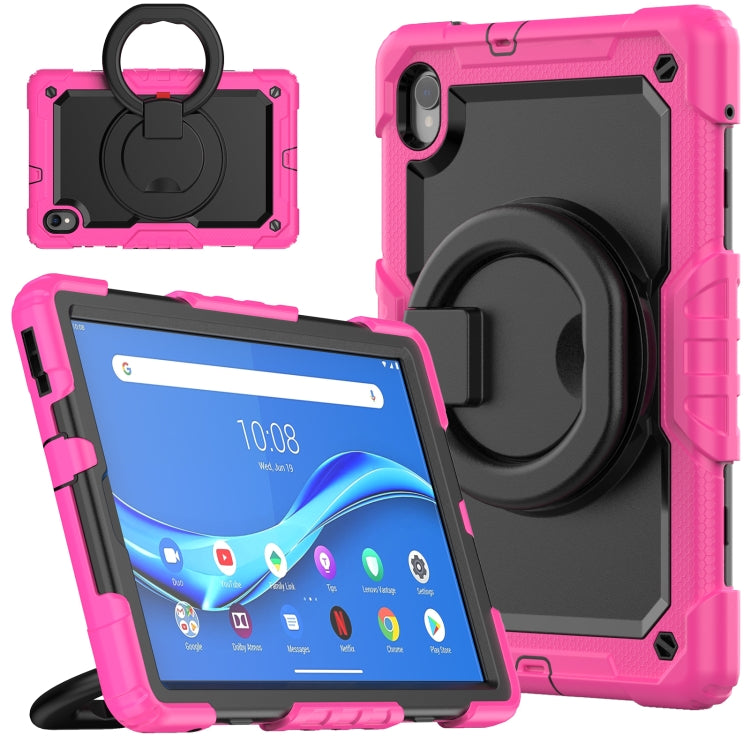 Silicone PC tablet case with ring handle and stand, pink/magenta & black