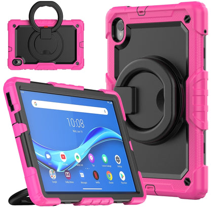 Silicone PC tablet case with ring handle and stand, pink/magenta & black