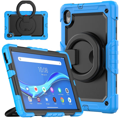 Silicone PC tablet case with ring handle and stand, blue & black
