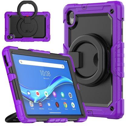 Silicone PC tablet case with ring handle and stand, purple & black