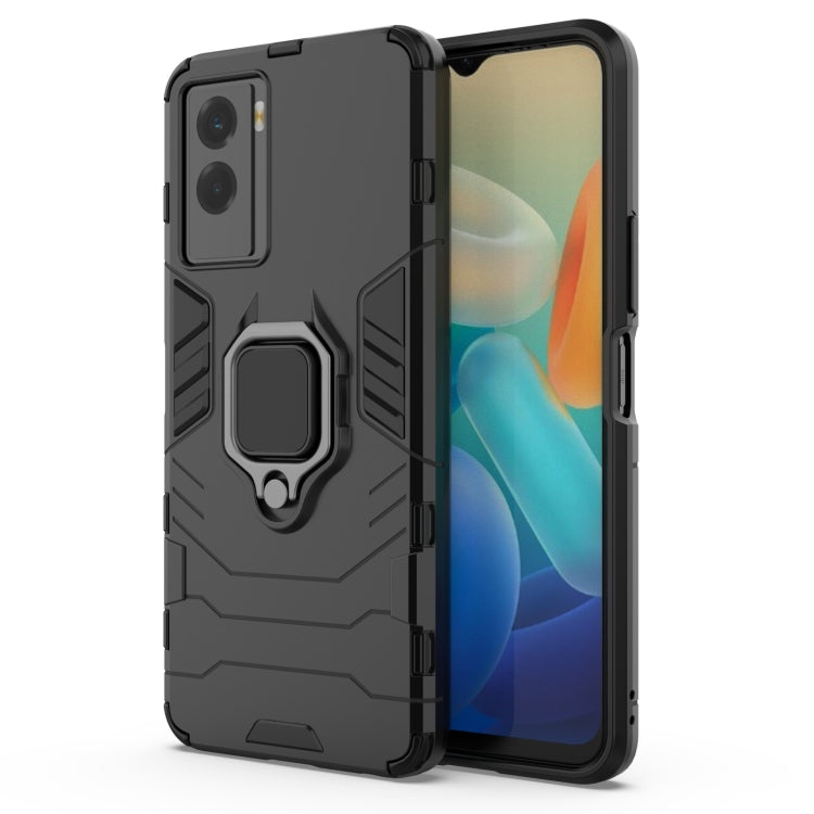 Black shockproof phone case with built-in ring kickstand, PC+TPU protection for vivo Y55s 5G