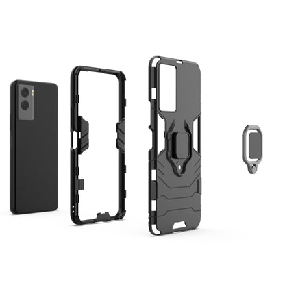 Black shockproof phone case set with ring kickstand and cutouts, PC+TPU for vivo Y55s 5G