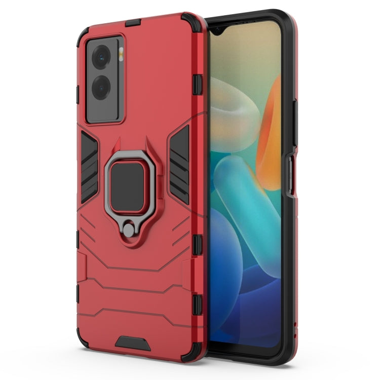 Red shockproof phone case with ring kickstand, shockproof PC+TPU for vivo Y55s 5G