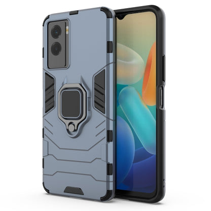Light blue/gray shockproof phone case with ring kickstand, PC+TPU for vivo Y55s 5G