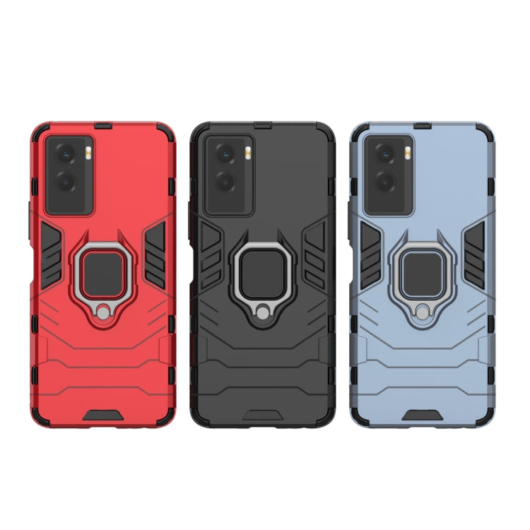Shockproof phone cases in red, black, and blue-gray with ring kickstand, PC+TPU for vivo Y55s 5G