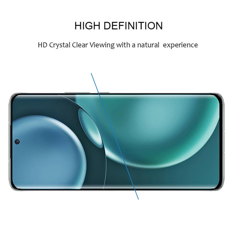 Clear tempered glass screen protector with curved edge coverage and edge-to-edge fit