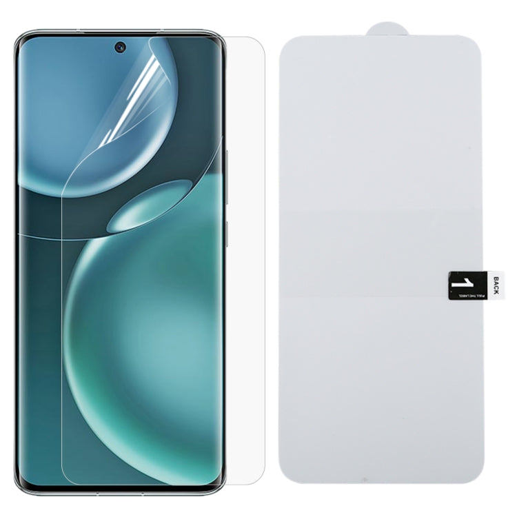 Full-coverage hydrogel screen protector film for a smartphone, with clear backing sheet