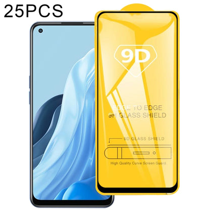 9D tempered glass screen protector film, full-glue 25-pack with phone and yellow sleeve