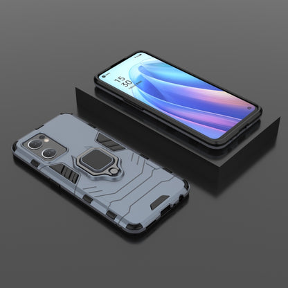 Gray and black phone case with magnetic ring holder, front and back views
