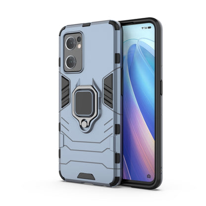 Light blue protective phone case with magnetic ring holder, back and front