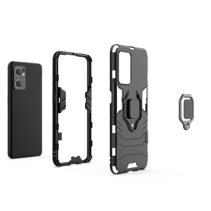 Black protective phone case with magnetic ring holder and open camera cutouts
