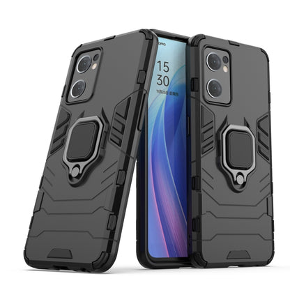 Dark gray protective phone case with magnetic ring holder, back and front