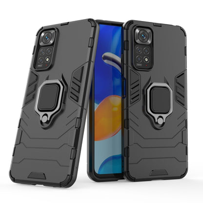 Black rugged shockproof phone case with magnetic ring holder, TPU+PC armor