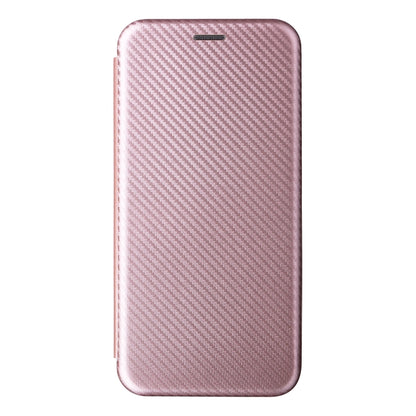 Pink PU flip phone case back with carbon fiber texture and center slot