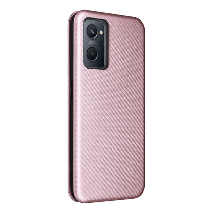 Pink carbon fiber texture flip phone case with camera cutout on back
