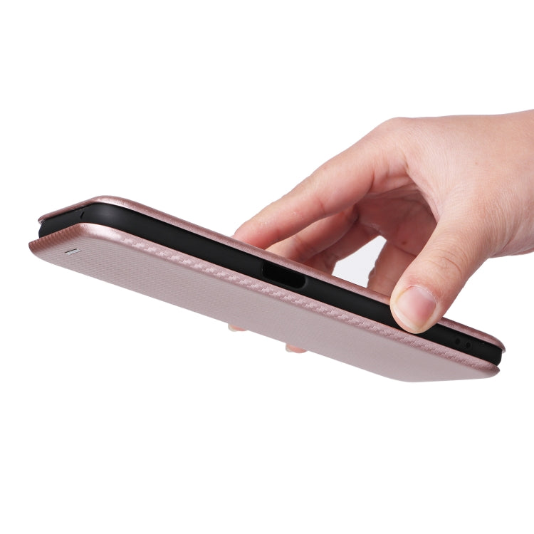 Pink magnetic flip phone case side view with hand lifting the cover