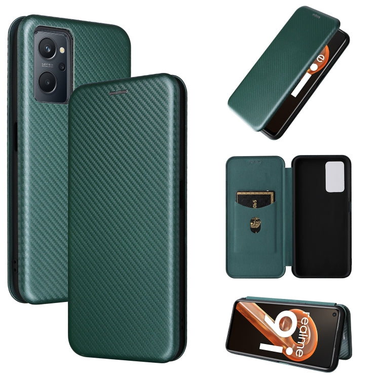 Green carbon fiber texture magnetic flip phone case with camera cutouts