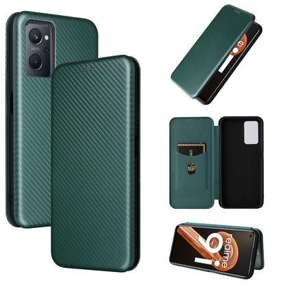 Green carbon fiber texture magnetic flip phone case with camera cutouts
