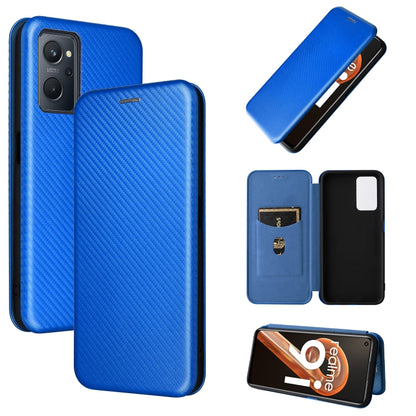 Blue carbon fiber texture magnetic flip phone case with camera cutouts