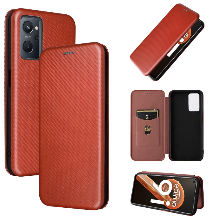 Orange magnetic flip phone case with carbon fiber texture and card holder flap