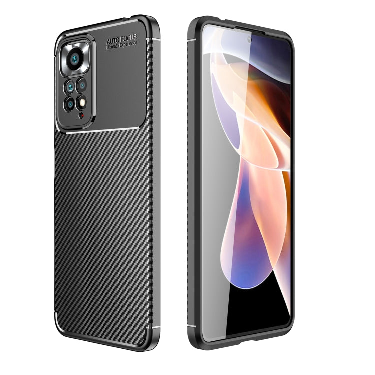 Black carbon-fiber textured TPU phone case with raised camera cutout and edge protection