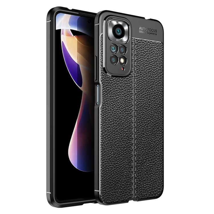 Black litchi-textured shockproof TPU phone case with camera cutout and raised edges
