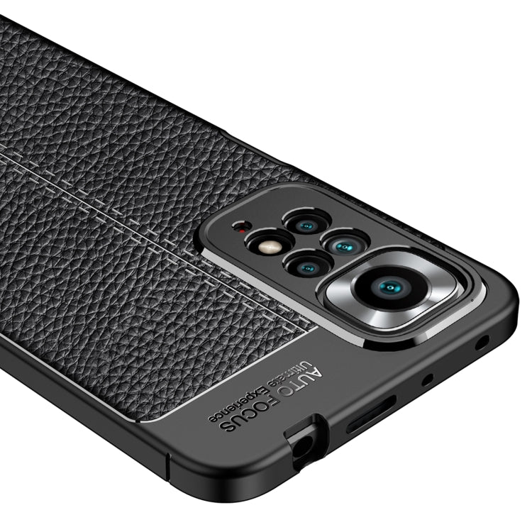 Black litchi-textured shockproof TPU case with reinforced corners and camera module