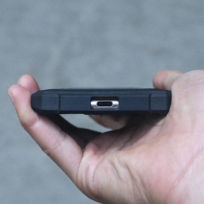 Shockproof phone case side profile with charging port opening