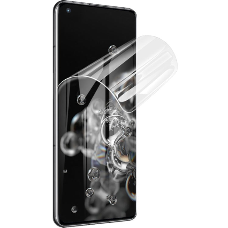 Hydrogel front screen protector film with curved edges, shown on a smartphone