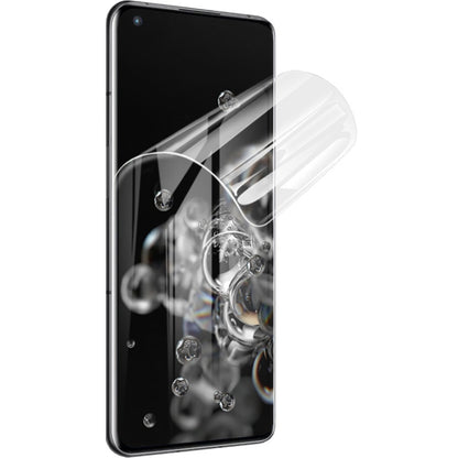 Hydrogel front screen protector film with curved edges, shown on a smartphone