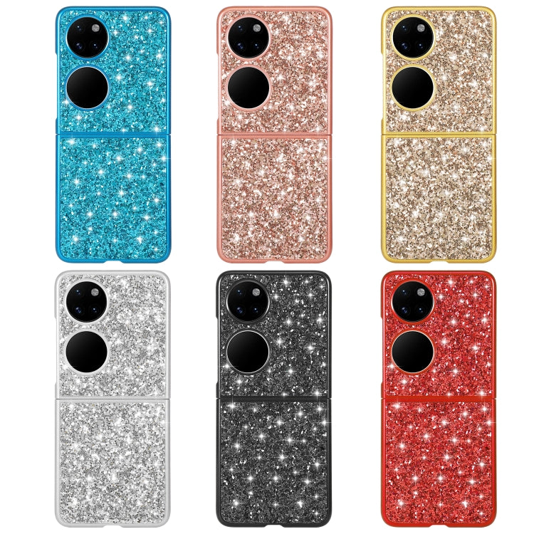 Glitter TPU folding phone cases in blue, rose gold, gold, silver, black, and red