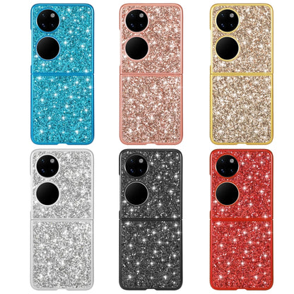 Glitter TPU folding phone cases in blue, rose gold, gold, silver, black, and red
