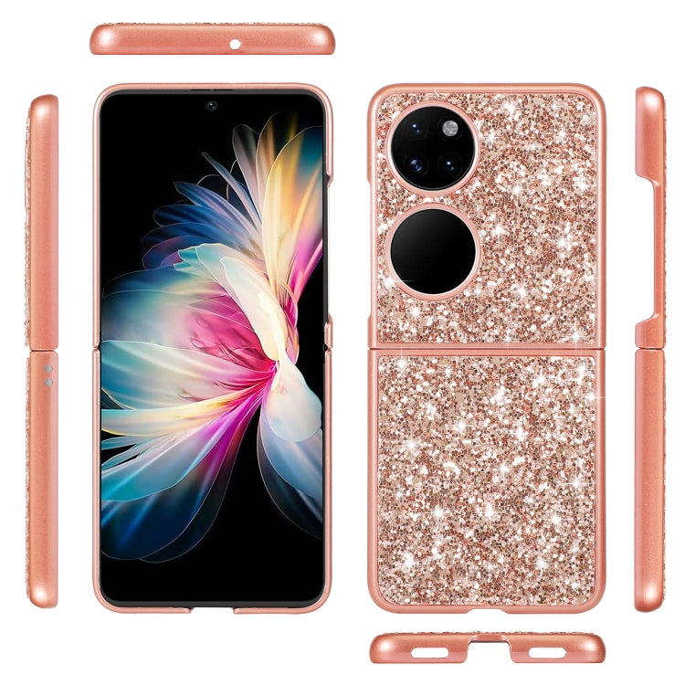 Rose gold glitter TPU folding phone case with camera cutouts and side protection