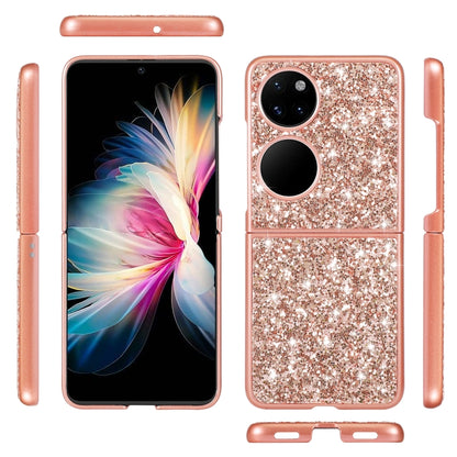 Rose gold glitter TPU folding phone case with camera cutouts and side protection