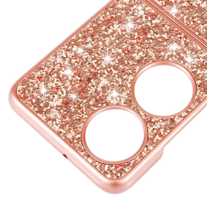 Rose gold glitter TPU folding phone case back with dual circular camera openings