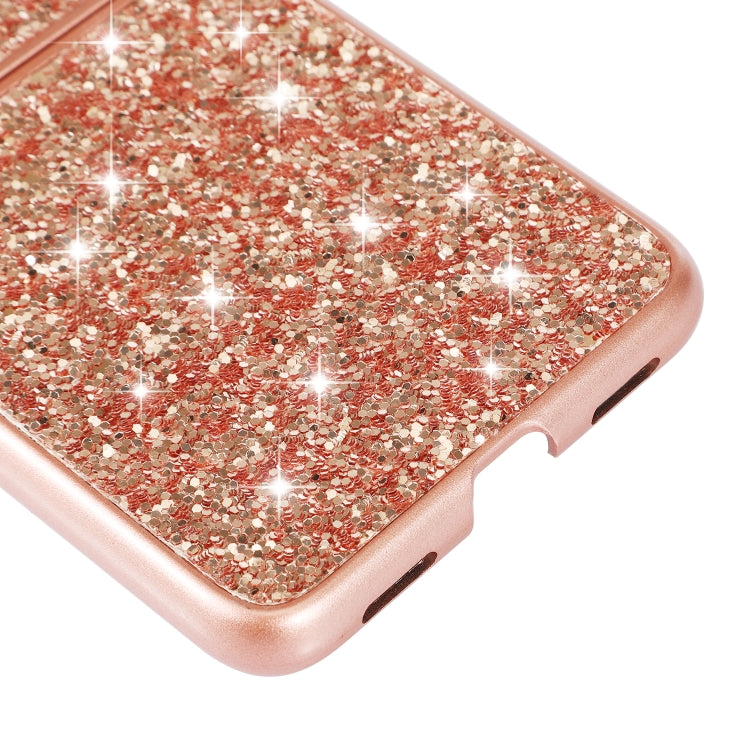 Rose gold glitter TPU folding phone case corner detail with textured sparkle finish