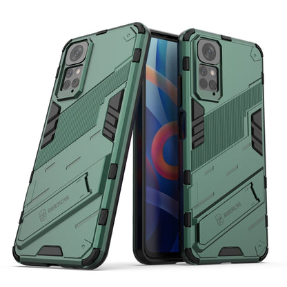 Rugged green phone case with raised corners and camera cutouts