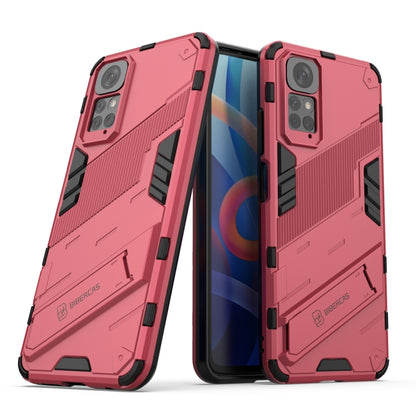 Pink shockproof phone case with holder, rugged armor 2-piece style
