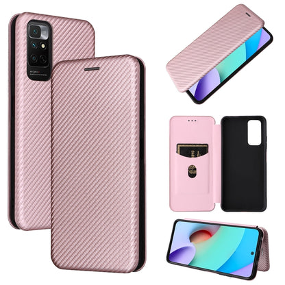 Pink carbon-fiber textured magnetic flip phone case with camera cutout and wallet flap