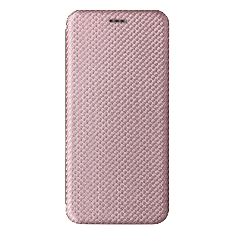 Pink carbon-fiber textured magnetic flip phone case, closed front