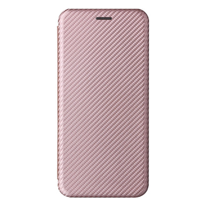 Pink carbon-fiber textured magnetic flip phone case, closed front