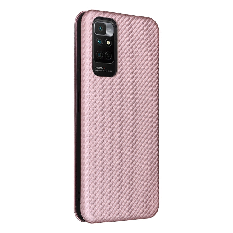 Pink carbon-fiber textured magnetic flip phone case with camera cutout