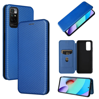 Blue carbon-fiber textured magnetic flip phone case with phone display and wallet flap